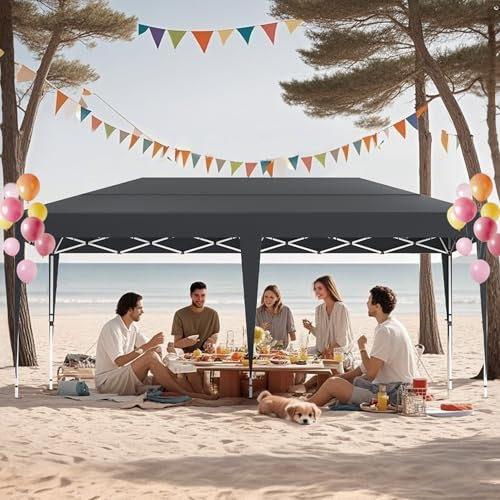 Aufun Pavillon Faltbar 3x6m, Faltpavillon Wasserdicht Sonnenschutz Stabil mit Dach aus Oxford, Partyzelt Pop Up Camping Pavillon Gartenzelt Gartenpavillon für Garten, Party, Festival, Hochzeit,Schwarz