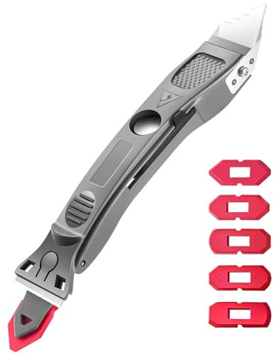 FOLAI Caulking Tool 3 in 1 Sealant Finishing Tool Bathtub Caulk with Stainless Head&5 Replace Silicone,Glass Glue Angle Scraper for Bathroom, Kitchen,Floor,Window,Sink Joint,Frames