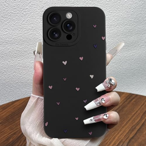 Potok Compatible for iPhone 14 Pro Max Case,Cute Purple Hearts Pattern Black Design for Girls Women, Slim Stylish Durable TPU Protective Case for iPhone 14 Pro Max