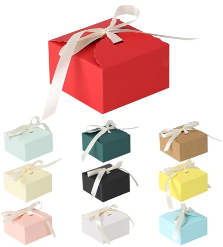 40 Stück Geschenkbox Set mit Band - Geschenkboxen mit Deckel Kraftpapier Kleine Schachteln Geschenkschachtel Wellig für DIY Geschenk Hochzeit Party 9x9x5cm(10 Farben)