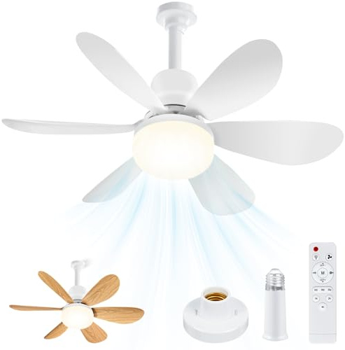 Joellfuner Ventilador de Techo con Luz, 40W Lampara Ventilador Techo, con 2 Juego Aspas (6 Blanco + 6 Efecto Madera), E27, 3 Velocidades, LED Regulable, Abanico para Interior Exteriores Dormitorio Sal