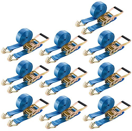 Arebos Sangles d'arrimage à cliquet en Deux Parties avec Crochet | 10 pièces 5000kg 6m | Cliquet à Levier Long | Sangles à cliquet | Sangles d'arrimage | 50mm | 5000 daN | en 12195-2 | Testé GS