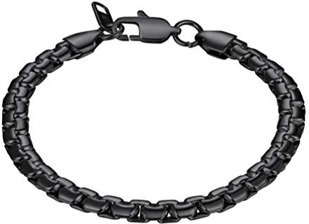 PROSTEEL Herren Armband Edelstahl Venezianierkette Box Kette Armband 6mm Breit Fashion Kettenarmband Armkette für Herren, Länge 22CM, schwarz