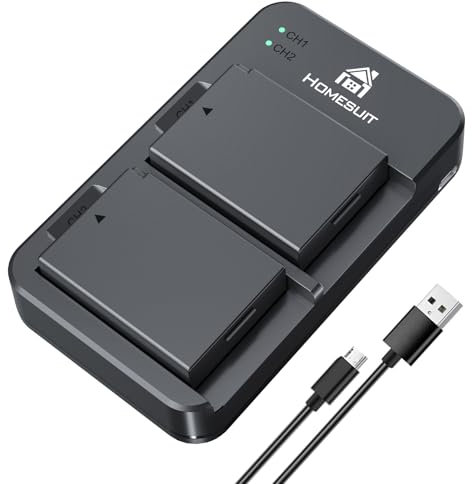 Homesuit LP-E10 Akku 1600mAh und LED Ladegerät für Canon EOS 1100D, EOS 1200D, EOS 1300D, EOS 2000D, EOS Rebel T3, T5, T6, T7, Kiss X50, Kiss X70 Kameras(2er-Pack)