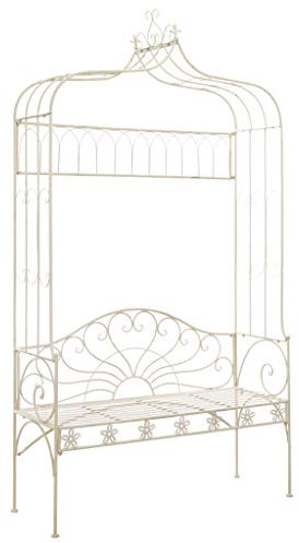 yorten Metall Rankhilfe Rosenbogen mit Bank 2-Sitzer Sitzbank mit Rankgitter Garten Deko-Gartenbank Torbogen 122 x 43 x 220 cm (B x T x H) Antik Wei?