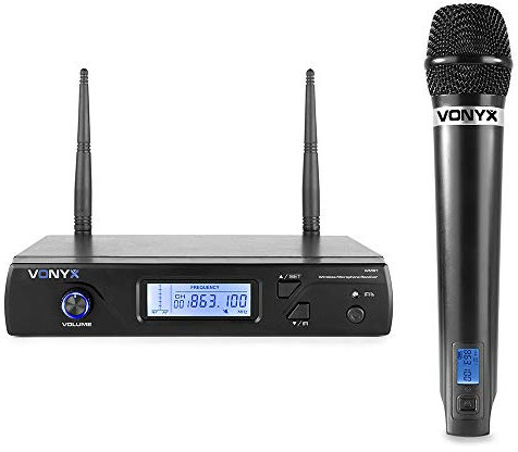 VONYX WM61 Wireless Microphone System UHF Handheld Mic with 16 Selectable Channels, Receiver for Karaoke, Speeches, Vocals & Live PA Performances