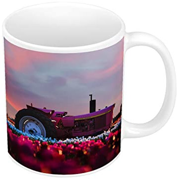 Tasse Traktor Agricule, Vintage, in einem Tulpenfeld, Blumen Holland