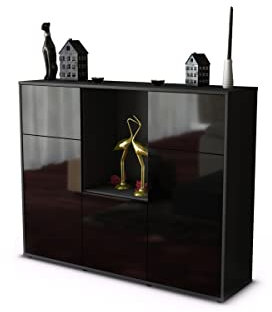 Stil.Zeit Highboard Ano, Korpus anthrazit matt, Front Hochglanz-Design Schwarz (136x108x35cm) Push-to-Open Technik & Leichtlaufschienen