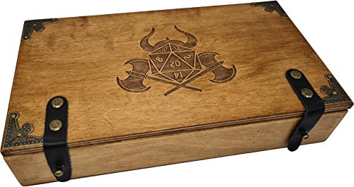 World of Dice - Würfeltruhe aus Holz Barbar - für bis zu 150 Pen & Paper Würfel, mit Würfelteller, ideal für Dungeons and Dragons (D&D)