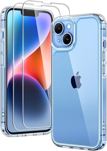 TAURI Cover per iPhone 14 Plus con Pellicola in Vetro Temperato,Custodia per Sottile Antishock, Anticaduta - Trasparente