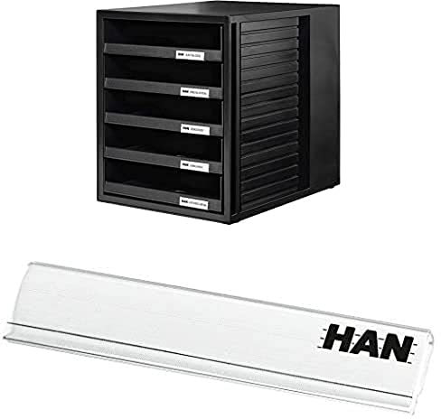 HAN Schubladenbox mit offenen Schubladen + HAN Beschriftungsclip, für die professionelle Beschriftung von Briefablagen