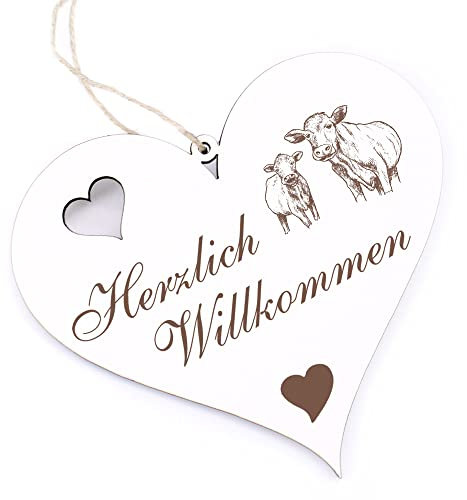 Herzlich Willkommen Schild - Kühe - Deko Herz Holz Willkommensschild Türschild Dekoschild Türdeko