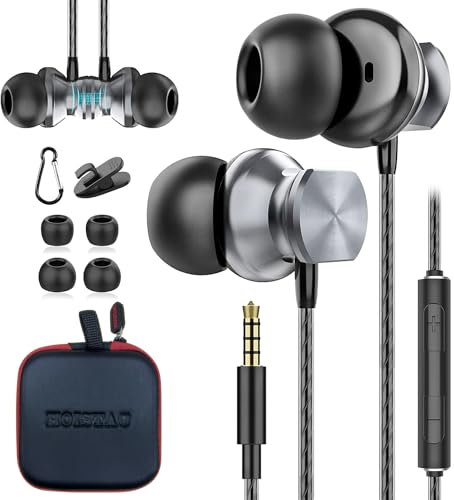 Kopfhörer mit Kabel, In Ear Mikrofon, Geräuschunterdrückung Stereo und magnetische Sport, 3.5mm Ohrhörer Kompatibel für Samsung, Xiaomi, Huawei und Smartphones MP3 Players usw