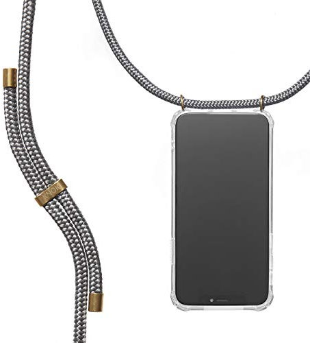 KNOK Handykette Kompatibel mit Apple iPhone 14 PRO MAX - Silikon Hülle mit Band - Handyhülle für Smartphone zum Umhängen - Transparent Case mit Schnur - Schutzhülle mit Kordel in Grau
