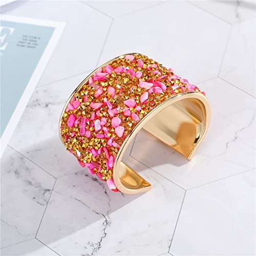NEFLUM Bracelet européen Bohême en métal Zircon coloré Coloré Strass Pierre de résine Ouvert Réglable Large Manchette Bracelet Femmes Bijoux