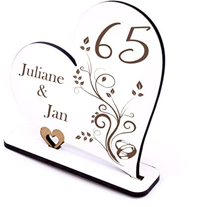 Dekolando Eiserne Hochzeit Deko Herz Aufsteller Hochzeitstag 65 Jahre Jubiläum personalisiert Tischdeko Geldgeschenk 15 x 15 cm