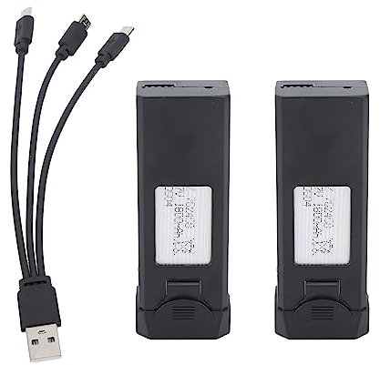 2Pcs Lithium Battery, 3.7V 1800mAh RC Drone Lithium Battery with Charging Line for F184 S93 L900 A258 Remote Control Drone
