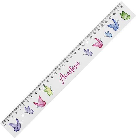 Striefchen® Lineal für Schule, Freizeit und Schreibtisch, bedruckt mit Wunschname und verschiedenen Motiven zur Wahl, Kunststoff, 2 Größen 30 cm, Schmetterling