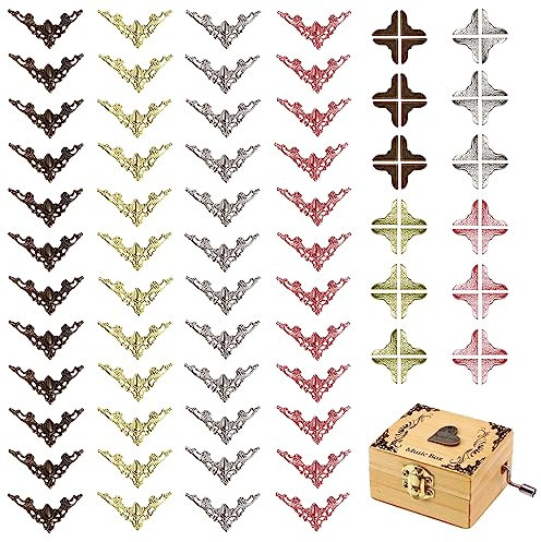 XCSJ 96 pcs 4 Farben Album Vintage Ecken Dekoration 2 Stile Buch Eckenschutz Metall Dekorative Vintage Metall Buch Eckenschutz Vintage Buchecken für Bücher, Scrapbook, Kasten, Notizblöcken