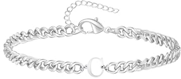 TOLOWOBK Armband Herren mit Buchstaben, Silber Edelstahl Panzerkette Armband Männer Jungen A-Z Buchstabe Armbänder für Herren Einschulung Geburtstag Geschenk für Mann Sohn Enkel Bruder Lehrer