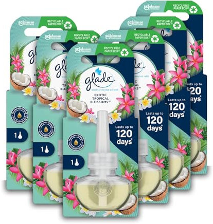 Glade Plug in Air Freshener Refill, Electric Scented Oil Room Air Freshener, Tropical Blossoms, Pack of 6 (6 x 20ml)