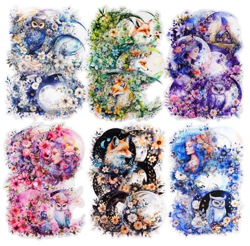 MiyouLuna 120 Stück Mondblumen-PET-Aufkleber, Scrapbook-Aufkleber-Set für Tagebücher, Ephemera-Packs für Junk-Tagebücher