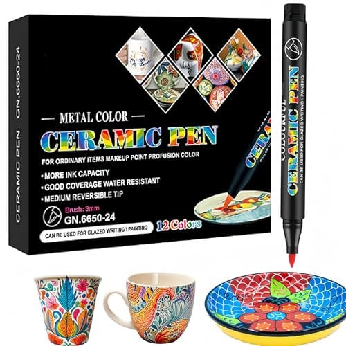 Topspitgo Porzellanstifte Spülmaschinenfest 12 Farben Keramik Bemalen Set Schnell Trocknend Wasserfester Acrylmarker für Tassen Keramik Mustern und Designkreationen Auf
