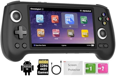 RG556 Retro Handheld Game Console , Android 13 System Unisoc T820 Processor 5.48 pulgadas AMOLED Screen with 128G SD Card 4423 Games (RG556 Black-New)