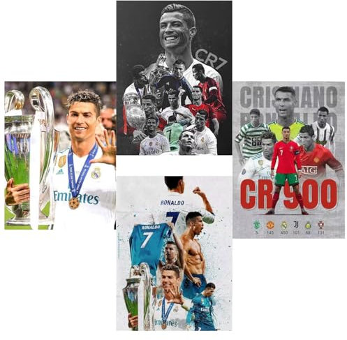 Umbrean Fußball Superstar Poster Set von 4, Jungen Schlafzimmer Dekoration hängende Malerei, rahmenlose Leinwand Malerei.30x40cm.