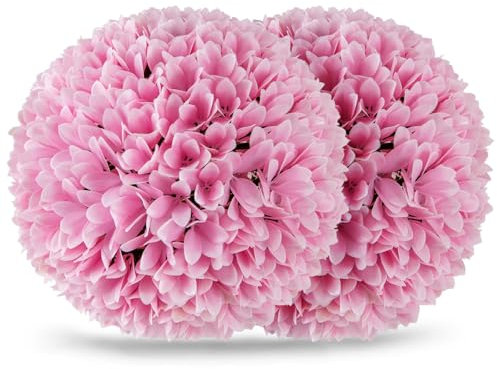 COSTWAY Set di 2 Piante Finte Sfera di Bosso 28 cm per Vaso, Palla di Topiarie Sintetica in PE da Giardino, Piante Artificiali Decorative Arredamento da Interno ed Esterno (Rosa)