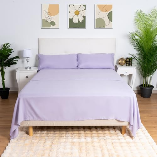 H HANSEL HOME Juego de Sábanas Cama 180, Juego Sábanas 180x190/200cm 4 Piezas, Microfibra Extra Suave, Sábanas Bajera Ajustable, Encimera, 2 Fundas de Almohada - Juego Sabanas Lila