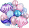 19 Stück Blau Lila Balloons Set, Muschel Folienballon, Helium Ballon, Ozean Geburtstag Luftballons Set, für Mädchen Geburtstagsfeier Ozean Themen Party Hochzeit Dekoration