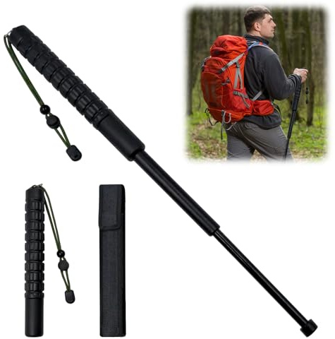 Zatixbu Wanderstöcke Teleskop, Faltbar Trekkingstöcke mit Rutschfester Griff & Gürteltasche, Leichte Langlebige Teleskopischer Trainings für Selbstverteidigung Camping Trekking Outdoor