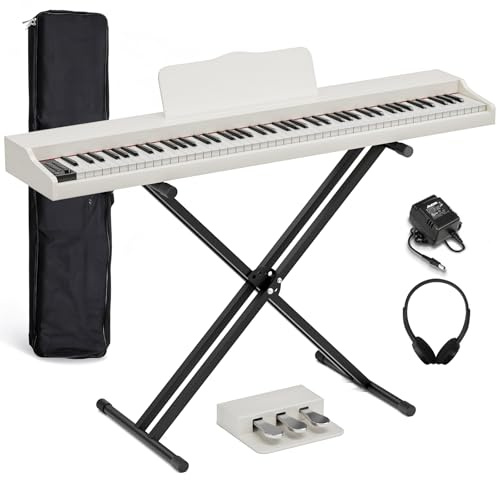 JOINATRE 88 Keys Digital Piano Keyboard with Full Size Semi-weighted Keys,Portable Electric Piano with X Stand,3 Pedal,Headphone,MP3 Connection,Full-featured Keyboard for Beginner,Adults,Warm White