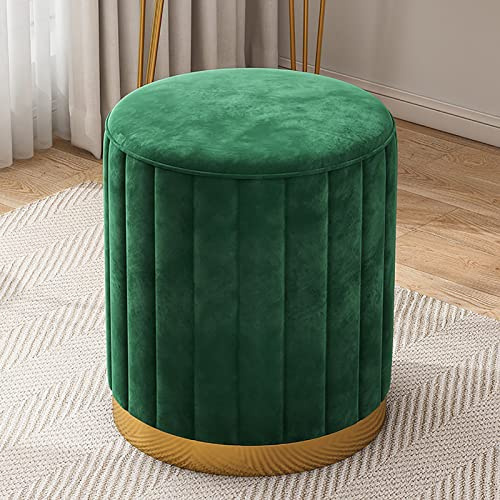 S3YT8U Runder Ottoman-Fußhocker aus Samt, Kleiner gepolsterter Fußhocker für Wohnzimmer und Schlafzimmer, Grün