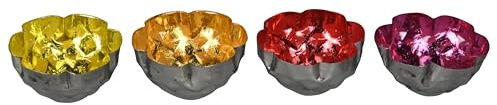 itsisa Schwimmschale Blüte (4er Set) gelb, rot, orange, pink D:8 cm aus Metall - Schwimmkerzen, Tischdeko, Teelichthalter, Schwimmlicht