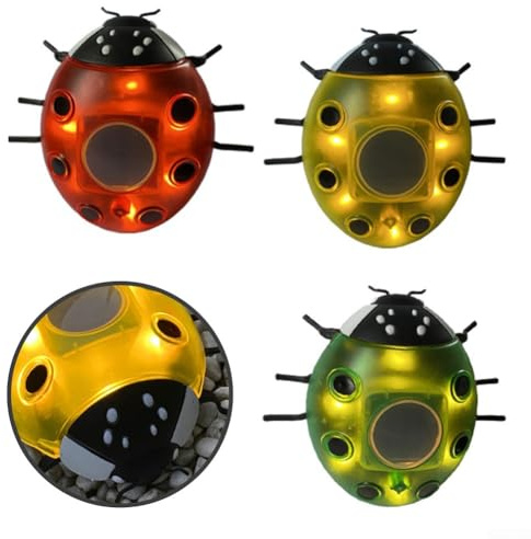 Outdoor Solar Ladybug Lights Set of 3, Decorative Garden Courtyard Lighting with Polka Dot Design, IP44 Weatherproof, Automatic Night-On Operation for Pathways, Flowerbeds & Backyards