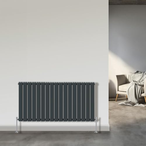 NRG Horizontal 600x1156mm Anthracite Designer Radiator Flat Panel Double | Horizontal Radiator, Mild Steel, Column Radiator Wall Mounted, Central Heating, for Bathroom, Kitchen, Living Room