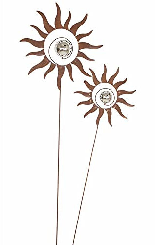 Gartenstecker Sonne 2 x Kugelsonne Gartenstab Rost Gartendeko Metall Stecker