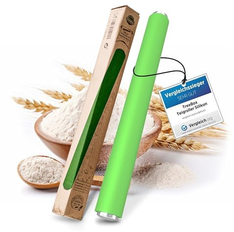 TreeBox Nudelholz - Teigroller aus Silikon und Edelstahl - Modernes Nudelholz ohne Griffe mit Antihaftwirkung, Fondant und Teig im Handumdrehen ausrollen, Backutensilien