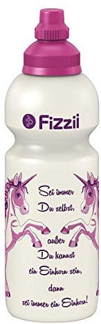 Fizzii Kinder- und Freizeittrinkflasche 600 ml (auslaufsicher bei Kohlensäure, schadstofffrei, spülmaschinenfest, Motiv: Einhorn)