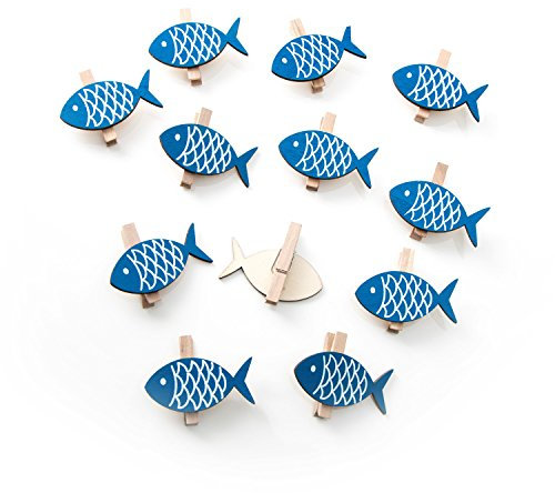Logbuch-Verlag 12 Fische Klammern aus Holz - Holzklammer Deko maritim - Tischdeko Kommunion Konfirmation Taufe