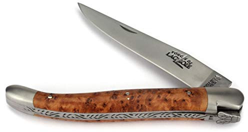 Forge De Laguiole Taschenmesser - 12 cm - Griffschalen Thuja Maserholz - Backen und Klinge 10 cm matt - Messer Frankreich