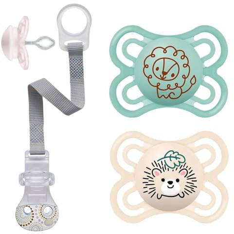 MAM Perfect Silikon Schnuller 0-6 // 2er Set // inkl. 2 Sterilisiertrasportboxen // NIP Schnullerhalter Petrol //