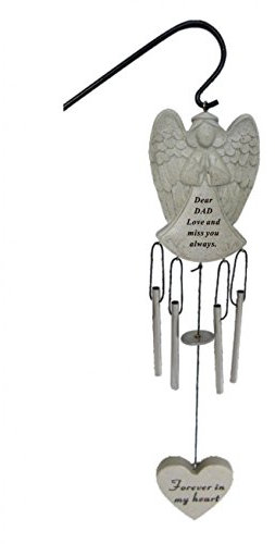 Dad Angel Memorial Wind Chime + Hanging Crook, Graveside Remembrance Tribute Plaque