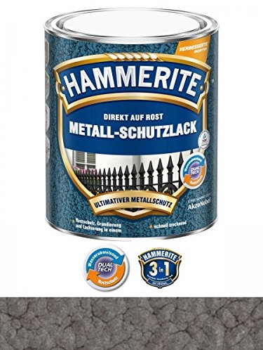 250 ML Hammerite direttamente sulla ruggine del metallo Vernice Protettiva Grigio Scuro, Martello stile