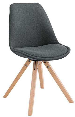 CLP Retro-Stuhl Toulouse Square Mit Stoffbezug Und Hochwertigem Sitzpolster I Lehnstuhl Mit Stabilem Holzgestell I Sitzhöhe 48 cm, Farbe:dunkelgrau, Gestell Farbe:Natur