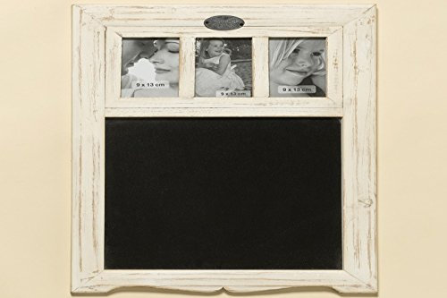 BOLTZE Memotafel Memoboard Amelie Shabby mit 3-Fach Bilderrahmen Schreibtafel aus Holz Creme