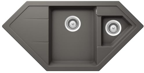 SCHOCK hochwertige Küchenspüle 100,2 x 50 cm Signus C-150 Silverstone - CRISTADUR graue Spüle mit 1 ½ Becken ab 90 cm Unterschrank-Breite