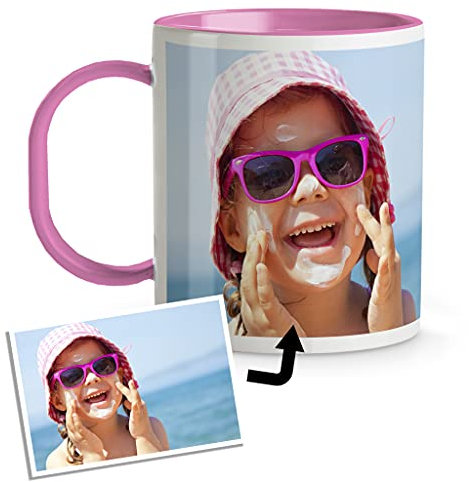 LolaPix Tazza di plastica personalizzata. Tazza per bambini con foto. Tazza personalizzata senza BPA e Bisfenolo-A. INTERNO E MANICO ROSA